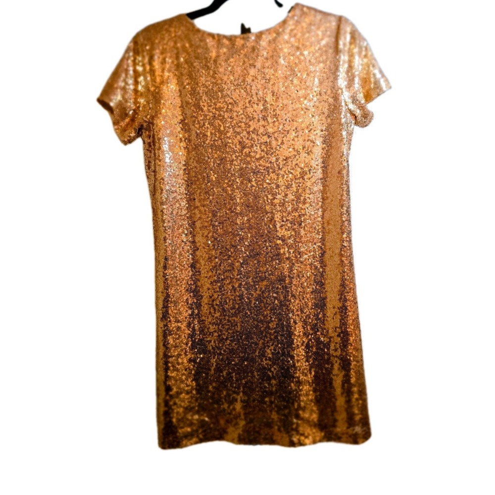 Rose Gold Sequin Mini Dress V Neck Short Sleeve Party Cocktail Holiday Sparkle S - Picture 8 of 12